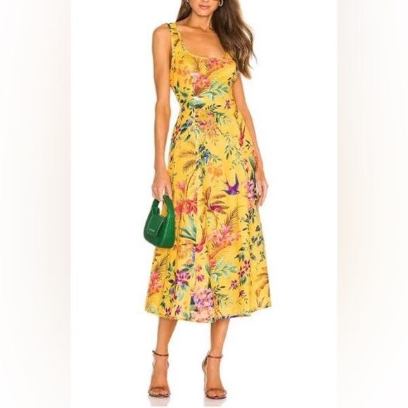 Zimmermann Tropicana Cut Out Midi Dress in Mango Floral - Picture 1 of 7